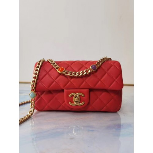 Chanel flap bag Lambskin Resin Gold-Tone Metal AS2380 red