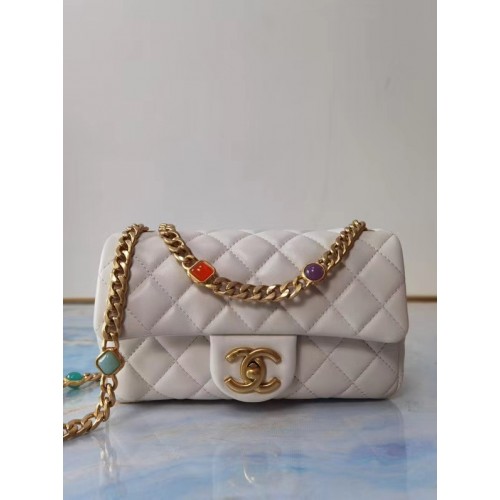 Chanel flap bag Lambskin Resin Gold-Tone Metal AS2380 white