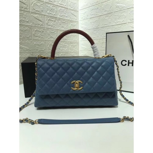 Chanel flap bag with Burgundy top handle A92991 Blue