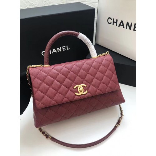 Chanel flap bag with Burgundy top handle A92991 Burgundy