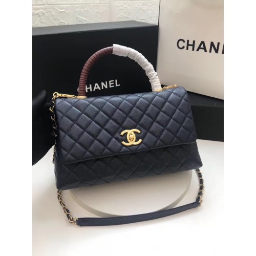 Chanel flap bag with Burgundy top handle A92991 dark Blue