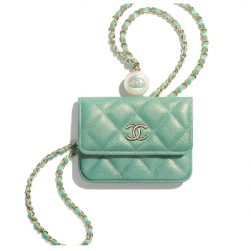 Chanel flap coin purse with chain AP2119 green