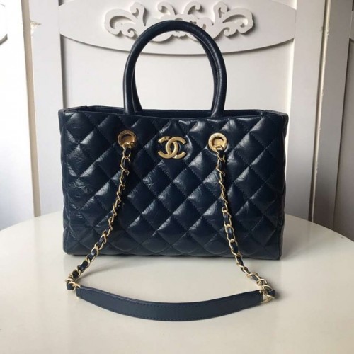 Chanel large shopping bag Aged Calfskin Gold-Tone Metal A57974 Blue