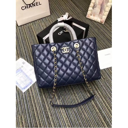 Chanel large shopping bag Aged Calfskin Gold-Tone Metal A57974 blue