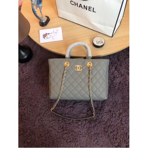 Chanel large shopping bag Calfskin Gold-Tone Metal A57974 grey