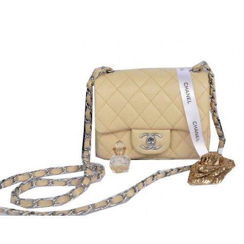 Chanel mini Classic Flap Bag Apricot Cannage Pattern 1115 Silver