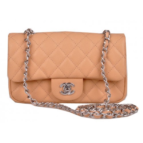 Chanel mini Classic Flap Bag Apricot Cannage Pattern 1117 Silver