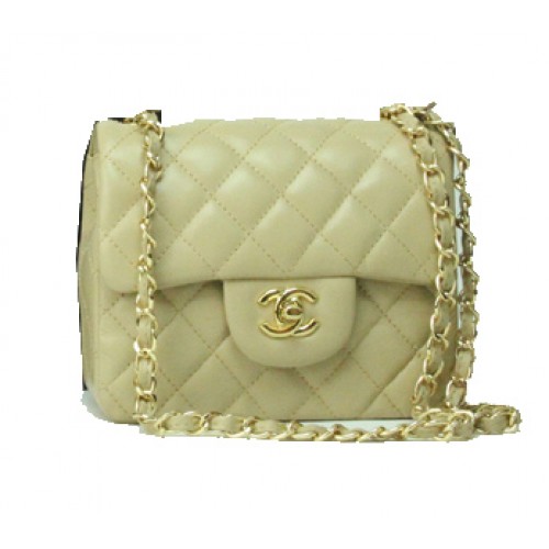 Chanel mini Classic Flap Bag Apricot Leather 1115 Gold Chain