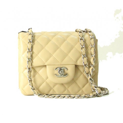 Chanel mini Classic Flap Bag Apricot Leather 1115 Silver Chain