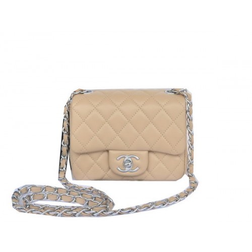 Chanel mini Classic Flap Bag Apricot Original Sheekskin CHA1115 Silver