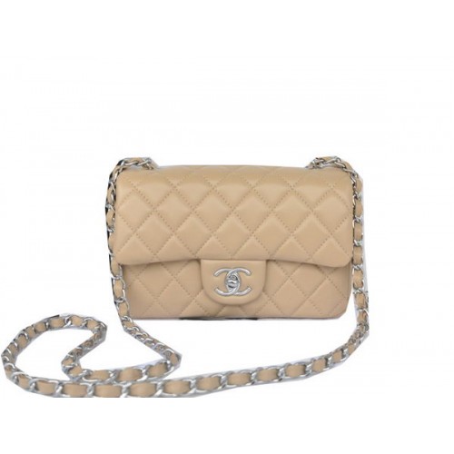 Chanel mini Classic Flap Bag Apricot Original Sheekskin CHA1116 Silver