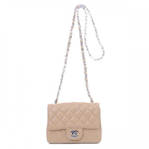 Chanel mini Classic Flap Bag Apricot Sheekskin 1115 Silver
