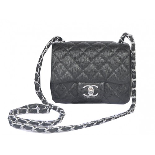 Chanel mini Classic Flap Bag Black Cannage Pattern 1115 Silver