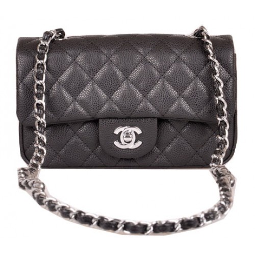 Chanel mini Classic Flap Bag Black Cannage Pattern 1117 Silver