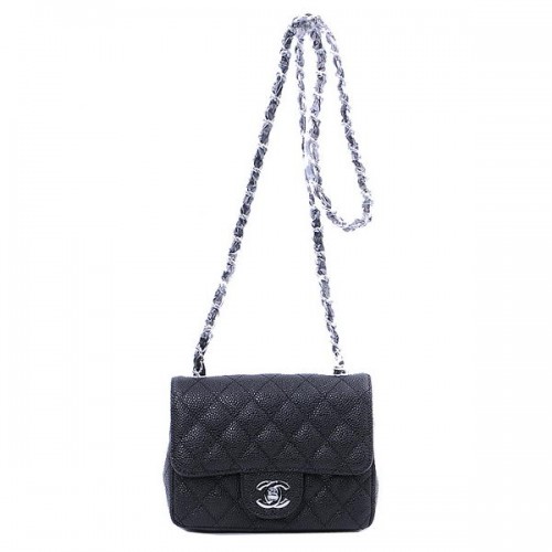 Chanel mini Classic Flap Bag Black Cannage Patterns 1115 Silver