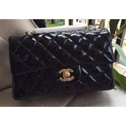 Chanel mini Classic Flap Bag Black Original Patent A1116 Gold