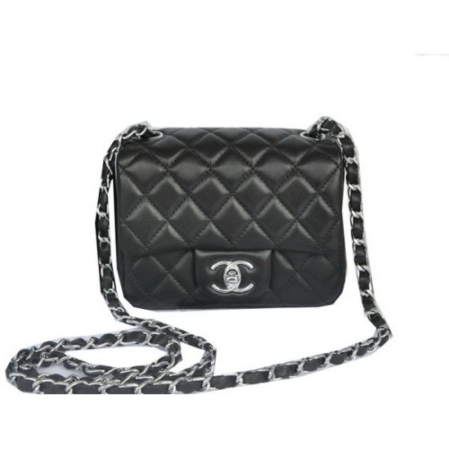 Chanel mini Classic Flap Bag Black Original Sheekskin CHA1115 Silver