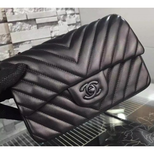 Chanel mini Classic Flap Bag Black Original Sheepskin Chevron Leather CHA5500 Black