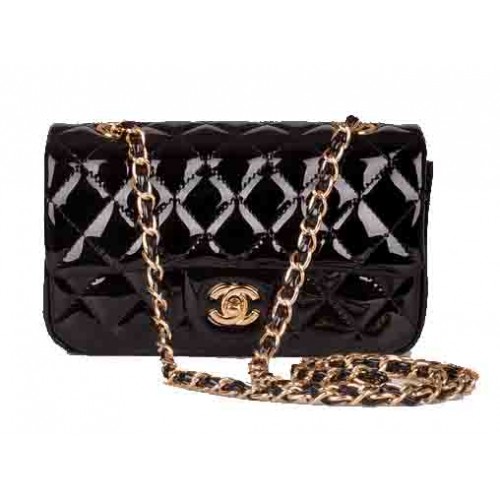 Chanel mini Classic Flap Bag Black Patent Leather 1117 Gold