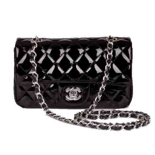 Chanel mini Classic Flap Bag Black Patent Leather 1117 Silver