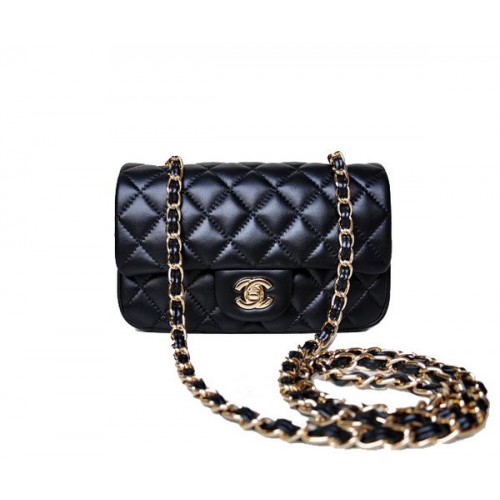 Chanel mini Classic Flap Bag Black Sheekskin 1117 Gold