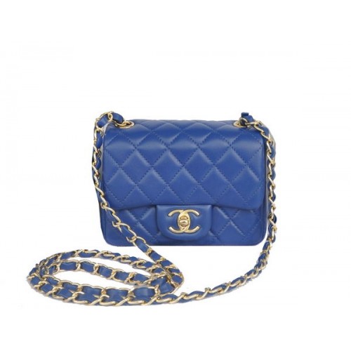 Chanel mini Classic Flap Bag Blue Original Sheekskin CHA1115 Gold