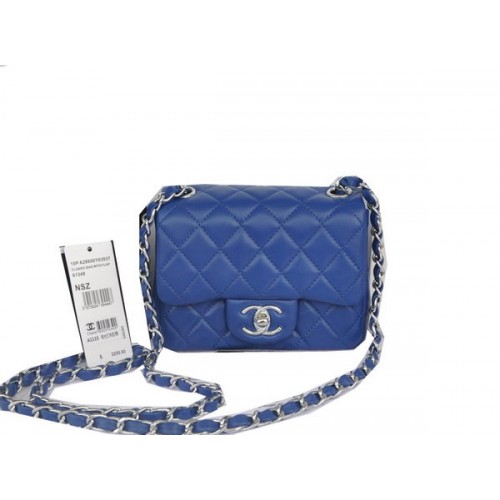 Chanel mini Classic Flap Bag Blue Original Sheekskin CHA1115 Silver