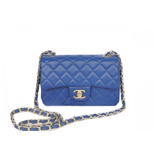 Chanel mini Classic Flap Bag Blue Original Sheekskin CHA1116 Gold