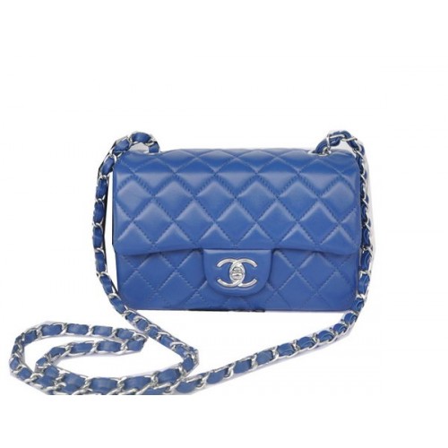 Chanel mini Classic Flap Bag Blue Original Sheekskin CHA1116 Silver
