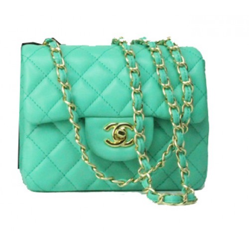 Chanel mini Classic Flap Bag Green Leather 1115 Gold Chain