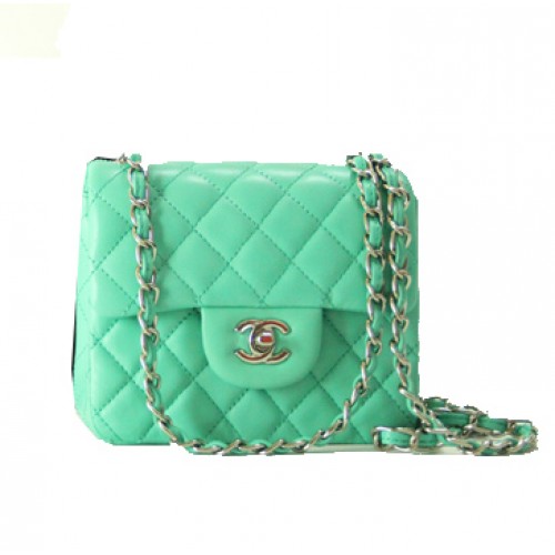 Chanel mini Classic Flap Bag Green Leather 1115 Silver Chain