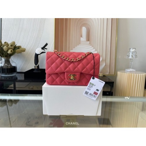 Chanel mini Classic Flap Bag Original Sheepskin Leather A1116 Watermelon red&Gold-Tone Metal