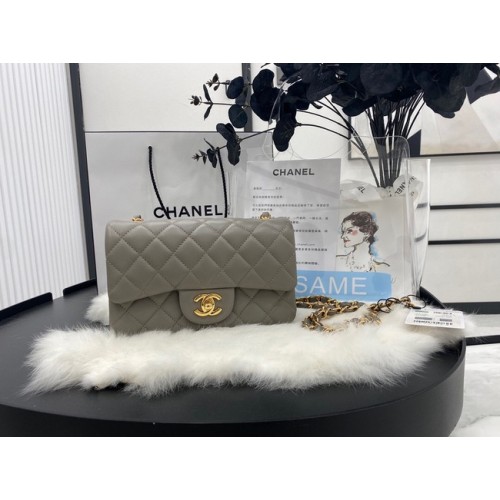 Chanel mini Classic Flap Bag Original Sheepskin Leather A1116 gray&Gold-Tone Metal