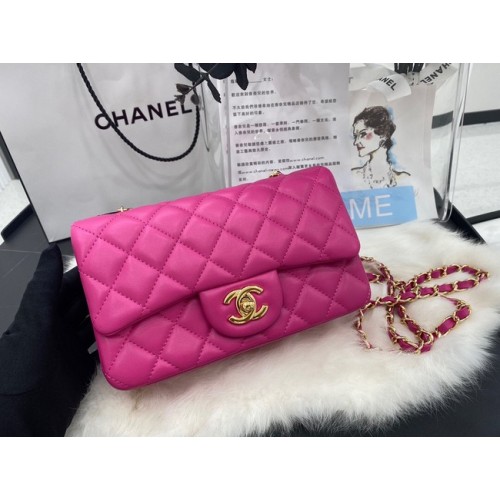 Chanel mini Classic Flap Bag Original Sheepskin Leather A1116 rose&Gold-Tone Metal