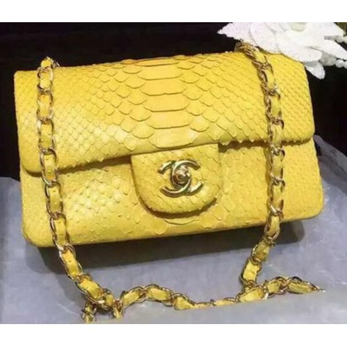 Chanel mini Classic Flap Bag Original Snake Leather A1116 Yellow