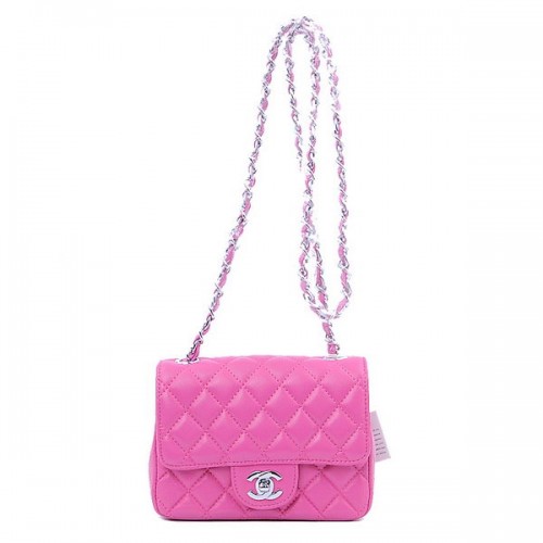 Chanel mini Classic Flap Bag Peach Sheekskin 1115 Silver