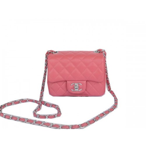 Chanel mini Classic Flap Bag Pink Original Sheekskin CHA1115 Silver
