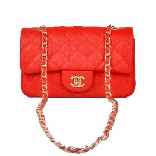 Chanel mini Classic Flap Bag Red Cannage Pattern 1117 Gold