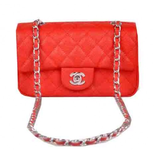Chanel mini Classic Flap Bag Red Cannage Pattern 1117 Silver