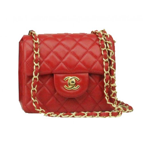 Chanel mini Classic Flap Bag Red Leather 1115 Gold Chain