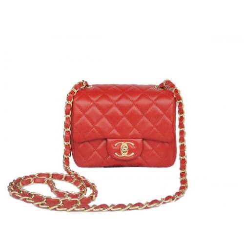 Chanel mini Classic Flap Bag Red Original Sheekskin CHA1115 Gold