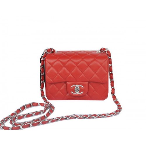 Chanel mini Classic Flap Bag Red Original Sheekskin CHA1115 Silver
