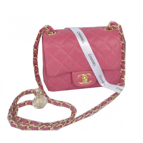 Chanel mini Classic Flap Bag Rose Cannage Pattern 1115 Gold