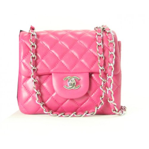 Chanel mini Classic Flap Bag Rose Leather 1115 Silver Chain