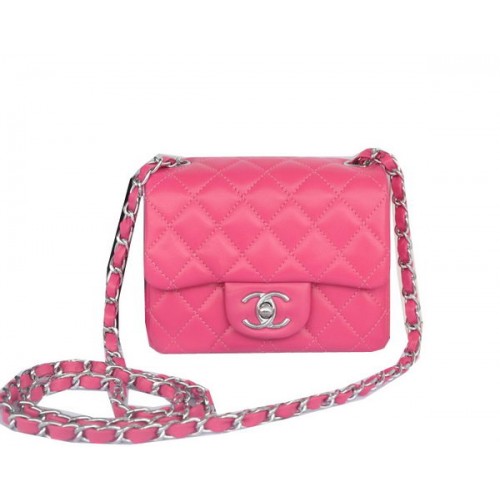 Chanel mini Classic Flap Bag Rose Original Sheekskin CHA1115 Silver