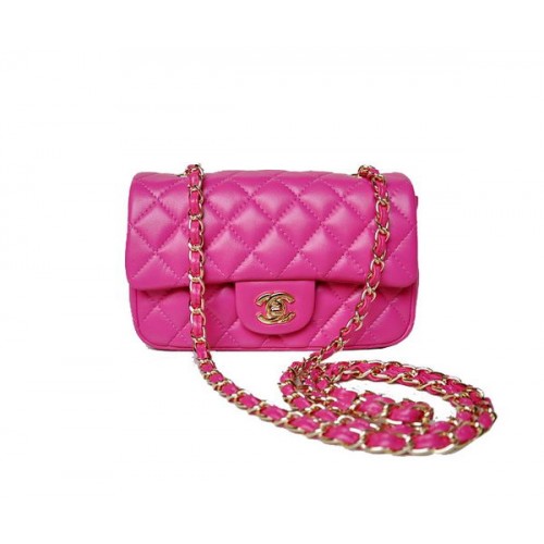 Chanel mini Classic Flap Bag Rose Sheekskin 1117 Gold