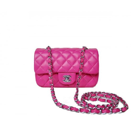 Chanel mini Classic Flap Bag Rose Sheekskin 1117 Silver