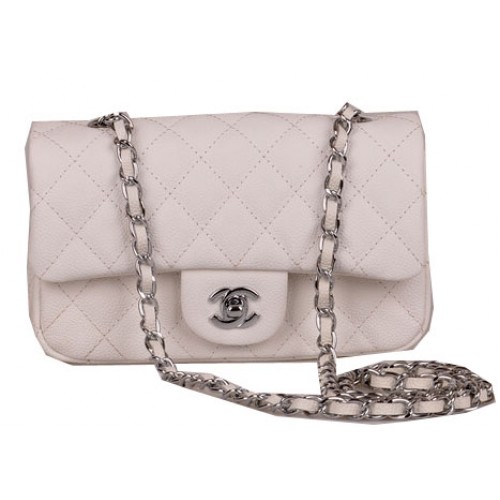 Chanel mini Classic Flap Bag White Cannage Pattern 1117 Silver