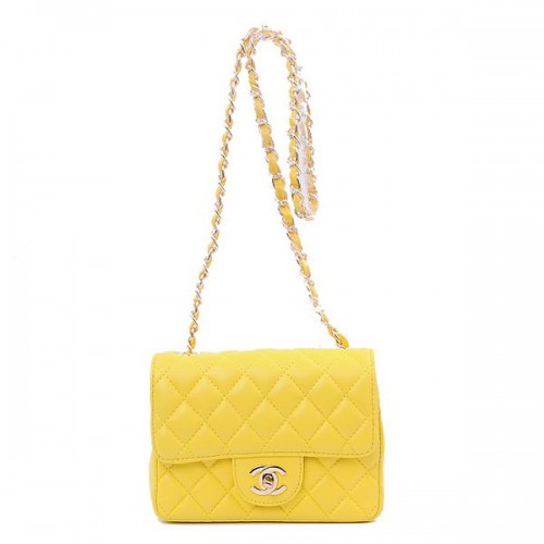 Chanel mini Classic Flap Bag Yellow Sheekskin 1115 Gold