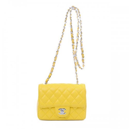Chanel mini Classic Flap Bag Yellow Sheekskin 1115 Silver